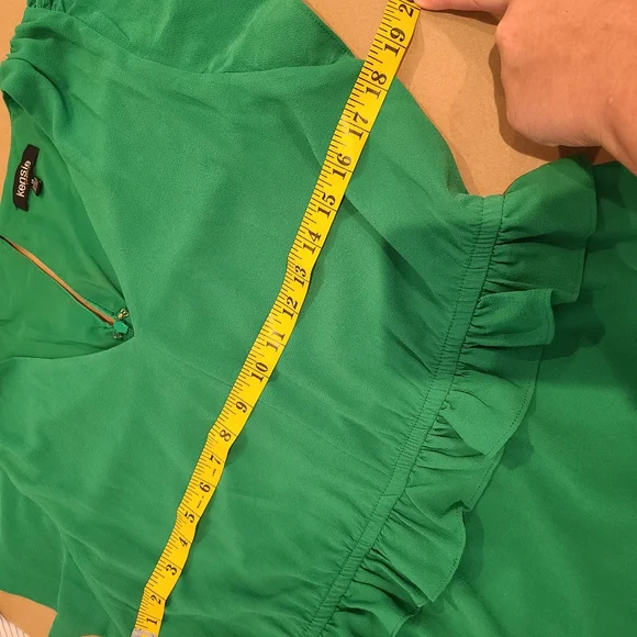 Kensie Green V-neck Ruffle Cap Sleeve Peplum Dress - Picture 5 of 8